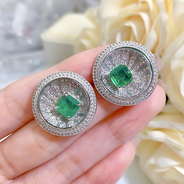 

classy emerald diamond stud earring 100% real 925 sterling silver promise wedding earrings for women promise party jewelry, Golden;silver