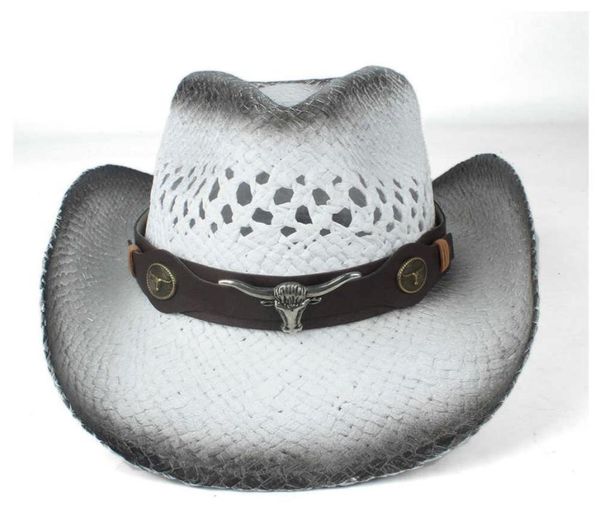 

2019 men women straw western cowboy hat summer wide brim hat outdoor sombrero hombre cowgirl hat q08051079782, Blue;gray