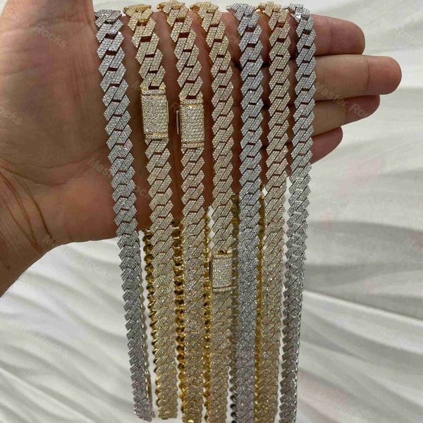 

ale 925 sterling silver chain cuban link 12mm three rows cuban prong set vvs moissanite diamond iced out cuban link