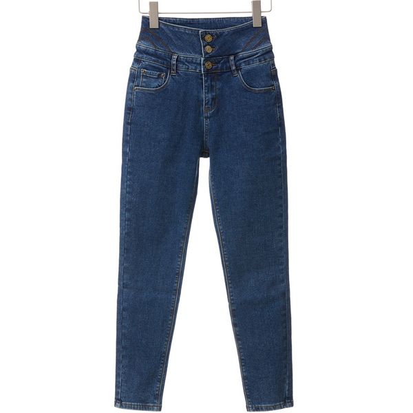 

women's jeans stretch cropped denim trousers girl's spring mid high waisted versatile slim autumn simple retro long pencil pants, Blue