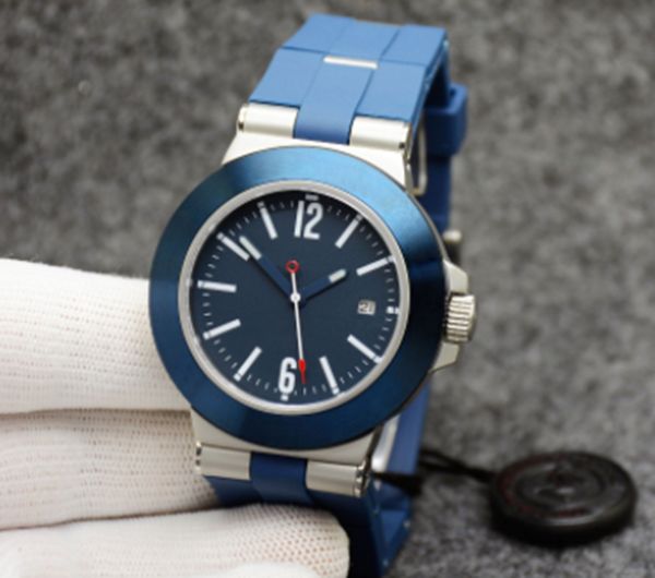 

mens watch automatic mechanical bg sapphire glass black dial 44m rubberclad logo letter bezel luminous rubber strap black dial blue luxury m, Slivery;brown