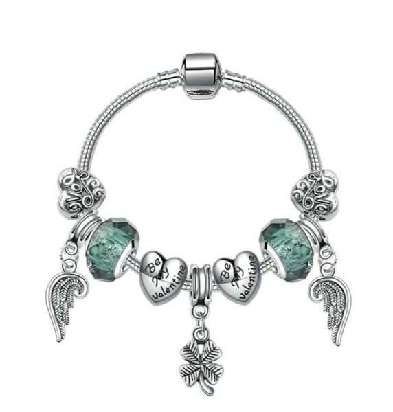 

new diy jewelry charm bracelet angle wing four leaf pendant charm beads accessories 925 silver bangle for girl women bracelet6533760, Golden;silver