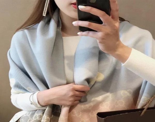 

2022 brand women scarves fashion men039s silk scarf winter seasonal scarves women039s longnecked clover scarfs 6 colors ava9342358, Blue;gray