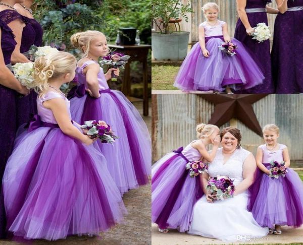 

square tulle ball gown bow purple sleeveless floor length simple wedding dresses flower girl dresses beautiful2439487, White;blue