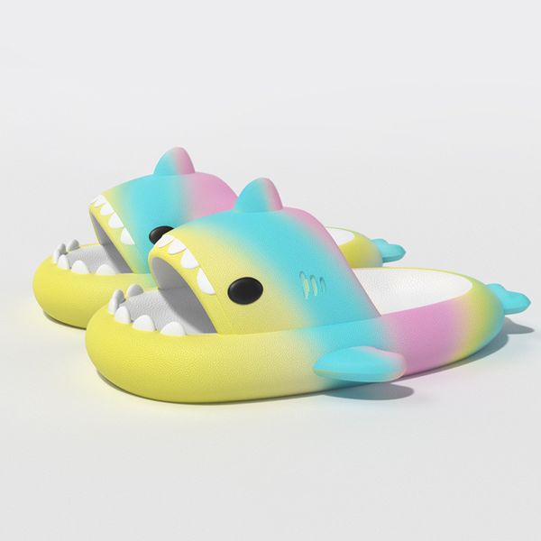 

gradient rainbow shark slippers women's summer indoor sandals, Black