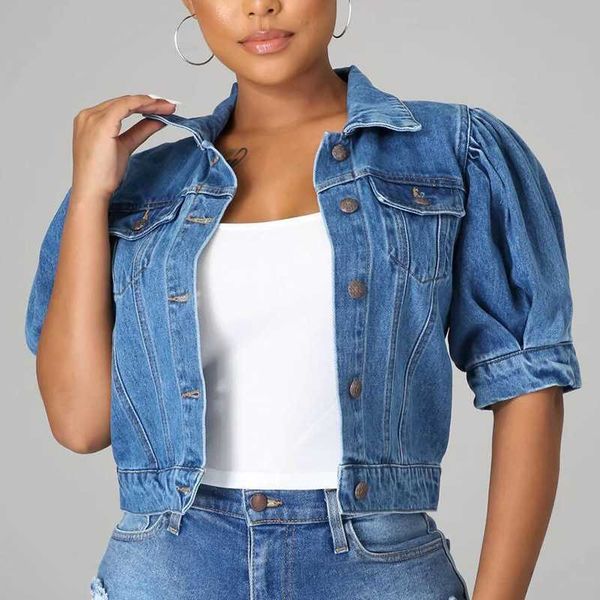 

new female denim jackets women plus size clothing fashion short sleeve bubble sleeve coat streetwear designer jeans, Black;brown