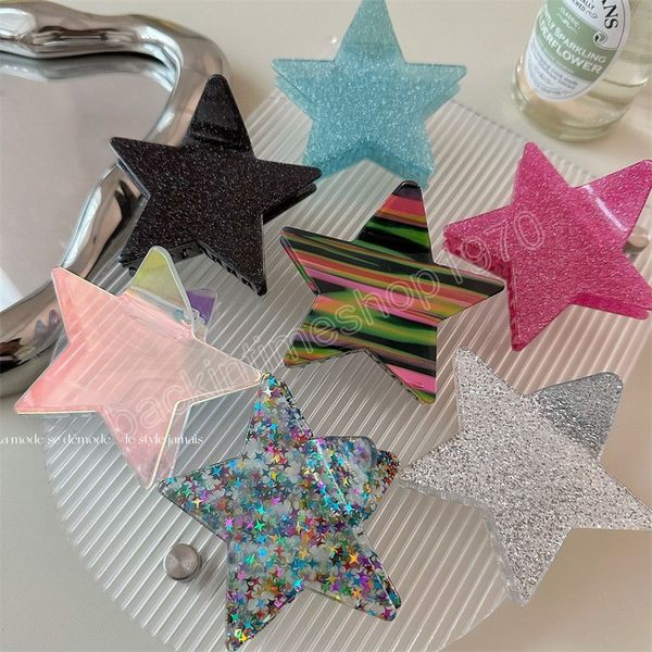 

korean woman glitter pentagram hair claws lady sweet clip hairpins girls plastic hair clips barrettes hair accessories, Slivery;white