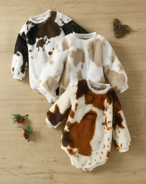 

baby romper 2022 winter toddler wear newborn clothing fur plush long sleeve cow printed thick warm sweatshirt8491647, Blue