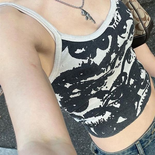 

camisoles tanks vintage eye graphic slim crop women summer casual sleeveless cotton short camis blouses retro chic streetwear y2k 230411, Black;white