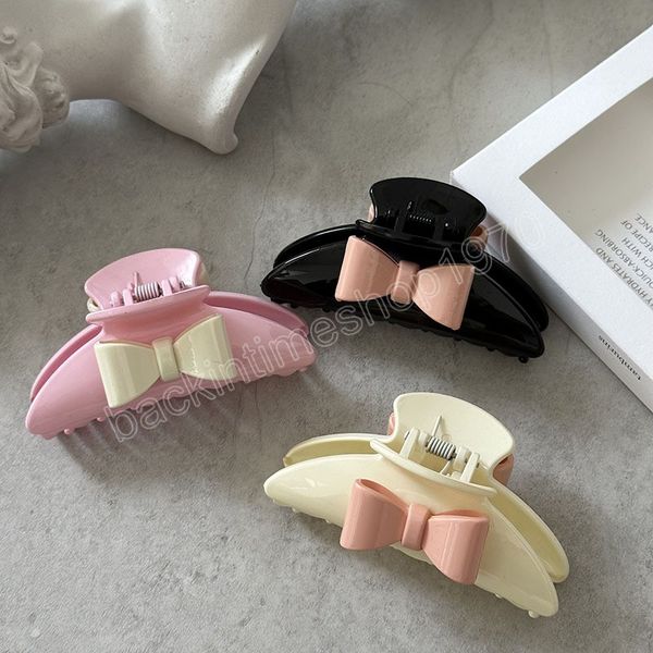 

korean woman middle sweet bowknot acrylic hair claws ladies barrettes hair clips girls washing face hairpins headwear, Slivery;white