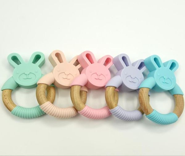 

bunny silicone and wood teether ring natural organic beech wood teething ring soft bunny rabbit chew toys baby infant gifts3981686