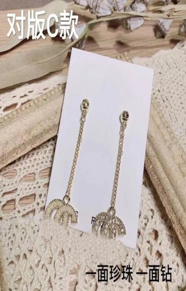 

mixed simple brand designer stud 18k gold plated small sweet wind women luxury rhinestone metal pearl double letter c long hoop ea2873963, Golden;silver
