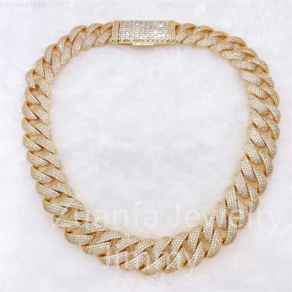 

baguette lock special design buss down iced out full with moissanite gemstones miami cuban link chain, Silver