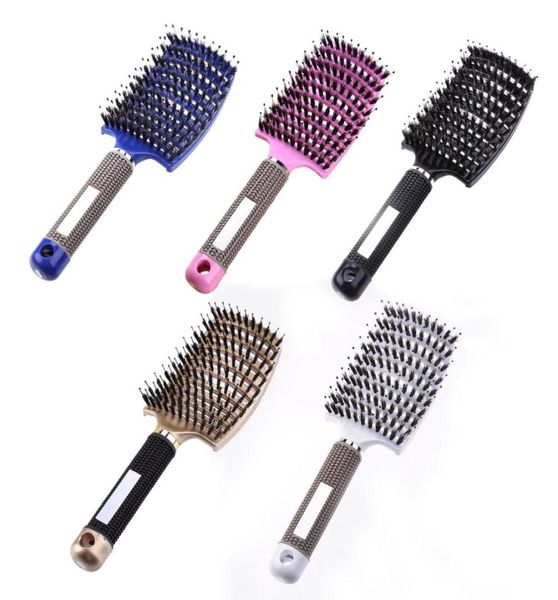 

6 color women hair scalp massage comb bristle nylon hairbrush wet curly detangle hair brush for salon hairdressing styling tools2506935, Silver