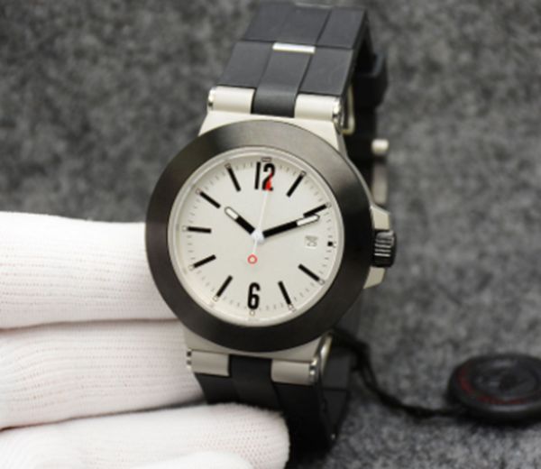 

mens watch automatic mechanical bg sapphire glass black dial 44m rubberclad logo letter bezel luminous rubber strap white dial calendar luxu, Slivery;brown