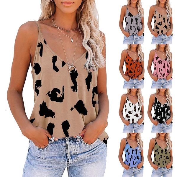 

camisoles tanks women's summer leopad print spagti shoulder strap casual v-neck short loose sleeveless beach 230412, Black;white