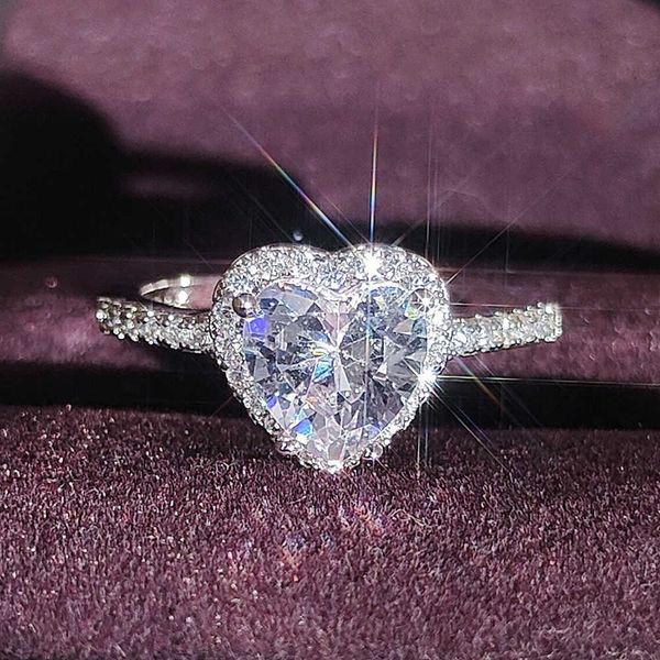 

band rings 2023 heart shape pink silver color cute fashion promise ring for women girl party gift finger items r1707 aa230412