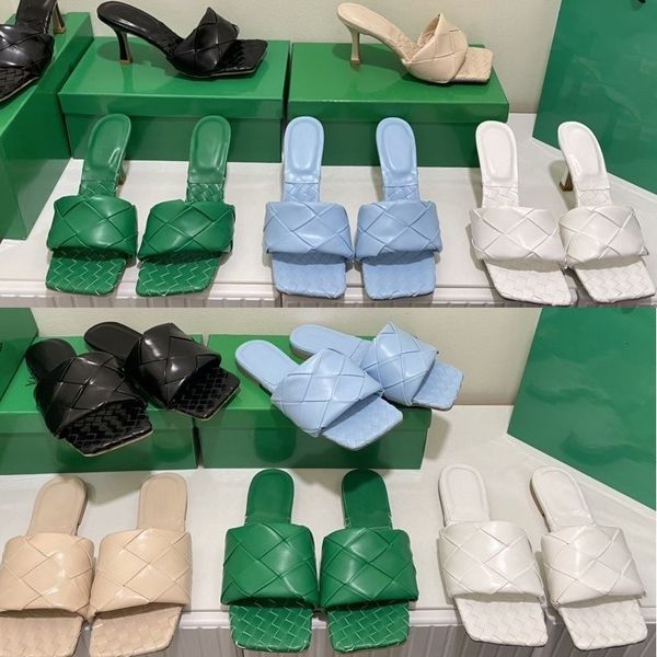 

designer flat slides lido sandals woven women slippers intrecciato nappa square sules bottegas shoes ladies wedding high heels 7cm thin pump, Black