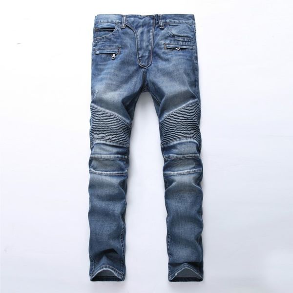 

men's jeans trade classic vintage jeans men's straight thin zipper decorative light folding tight denim pants fashion elastic hip, Blue