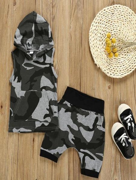 

clothing sets toddler baby clothes boysgirls camouflage hooded sleeveless shorts outfits two pieces summer kids clohing 6m46235849, White