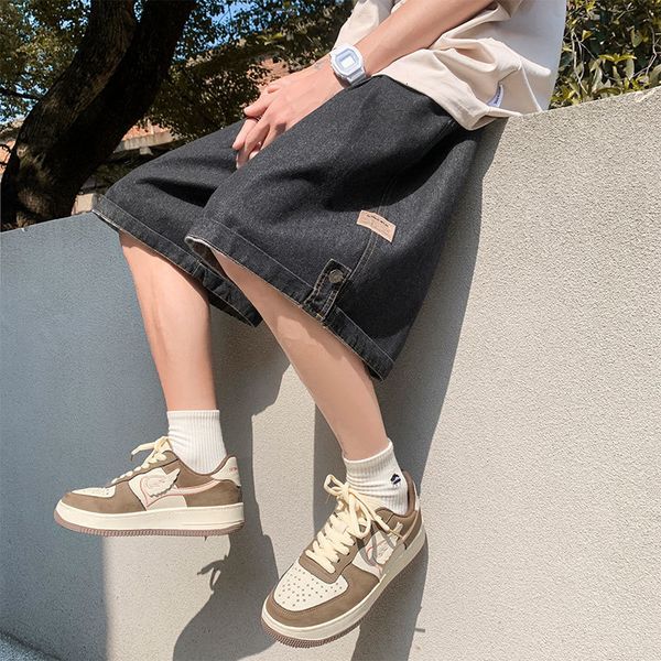 

men's shorts summer men's denim shorts men's clothing beach jeans denim cotton short sleeve casual knee length loose vintage, White;black