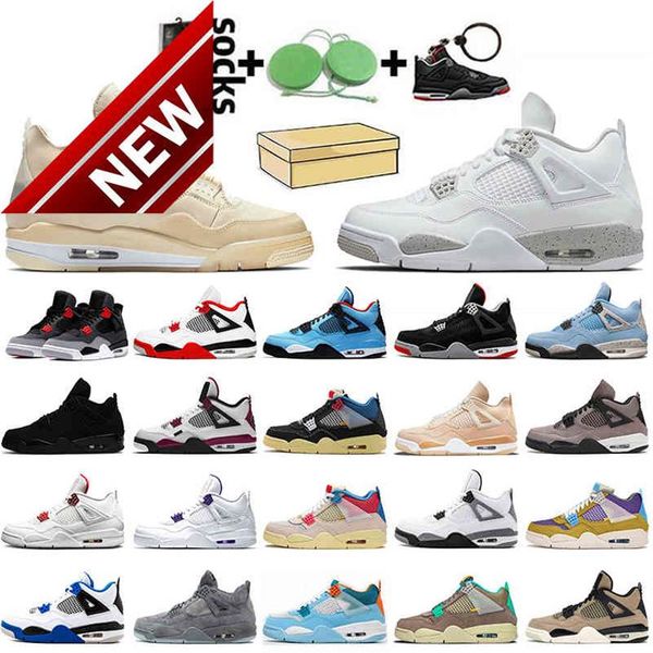 

with box jumpman 4 sail white oreo women mens basketball shoes 4s fire red infrared shimmer travis trainers black cat university b292j
