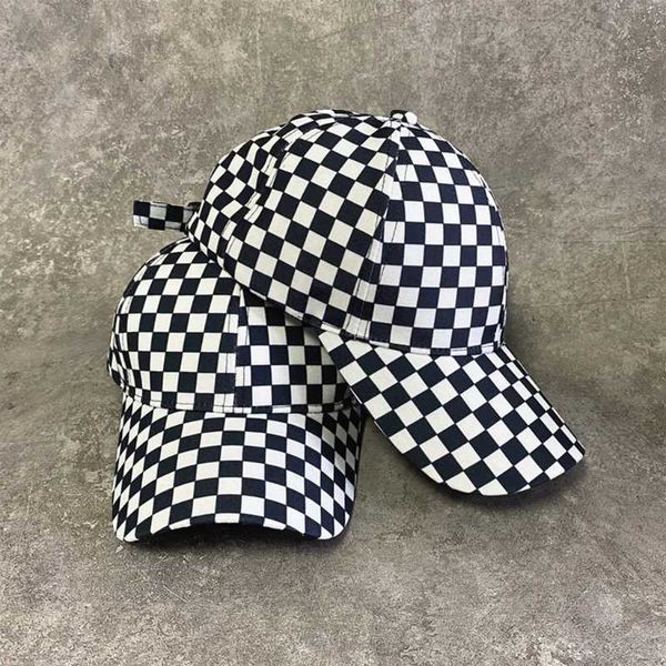 

ball caps women men blk white plaid checkerboard print baseball cap harajuku hip hop outdoor sunscreen adjustable trucker hat p230412, Blue;gray