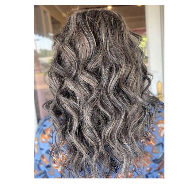 

trendy wavy salt and pepper grey ponytail updo braid fishtail bun drawstirng gray silver curlys clip in pony tail human hair extension 1pcs, Black
