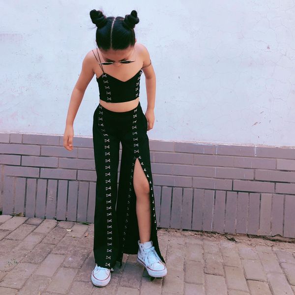 

clothing sets spring autumn girls 2 pcs set or baby tank wide leg pants kids suits children streetwear fashion cross button 1 to 13 yrs 2304, White