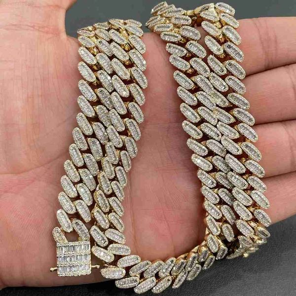 

12mm round rectangle cz cuban chain hip hop cool men boy bracelet necklace, Silver