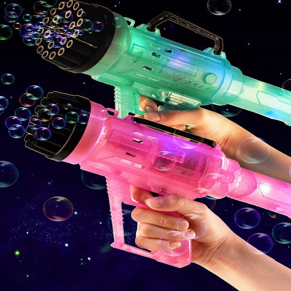 

gatling bubble gun toy with colorful lighting 21 hole upgrade bubble maker for kids boys girls bubble maker machine