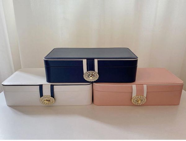 

2022 pu leather storage with diamond button cute ring and necklace leather box durable storage showcase9415623, Black;white