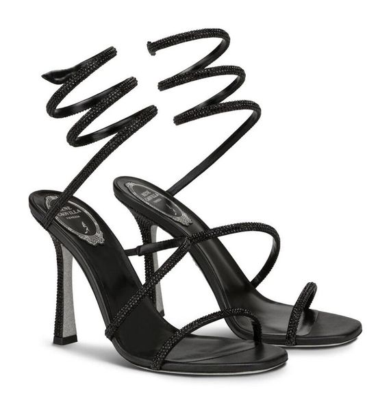 

summer luxury rene women cleo sandals shoes crystal-embellished strappy women caovillas high heels lady gladiator sandalias party wedding wa, Black