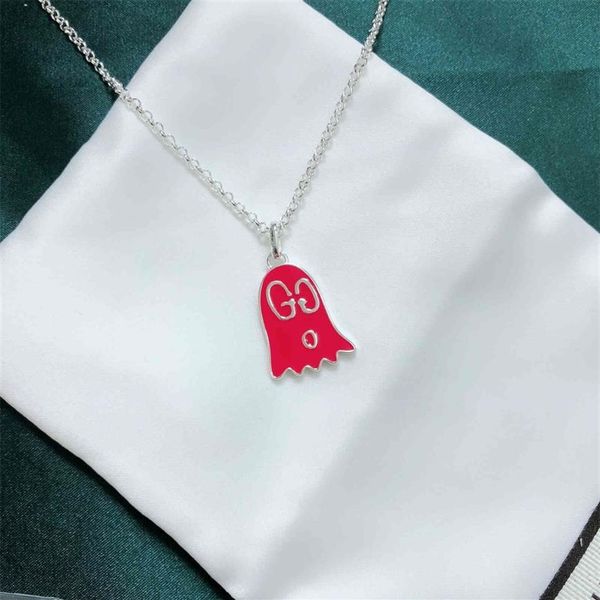 

925 silver ghost necklace hip hop drop glue enamel elf pendant red pink clavicle chain276s, Golden;silver