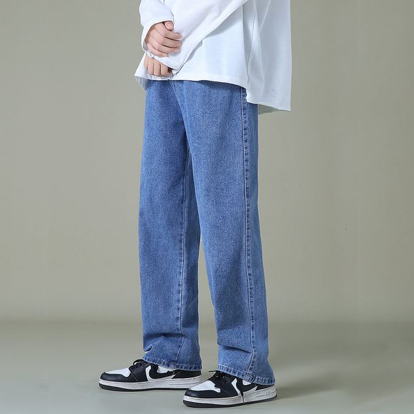 

men's jeans street men's blue wide leg jeans autumn korean fashion straight pocket denim pants youth trousers 230412