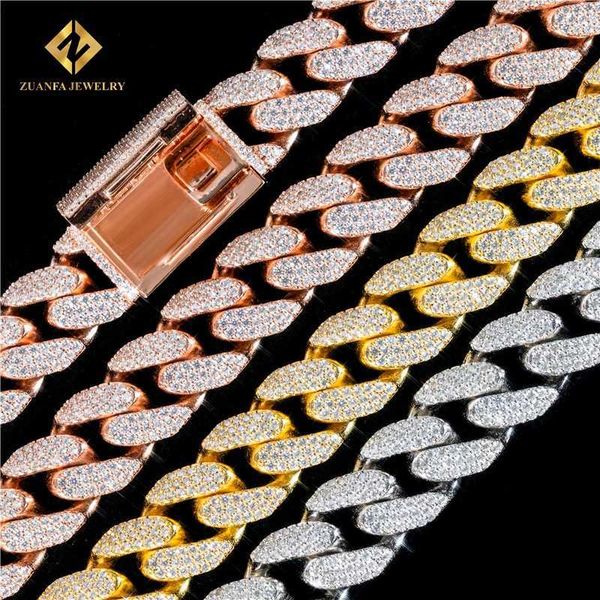 

18mm width three row heavier iced out buss down trendy fashion style vvs1 moissanite cuban link chain, Silver