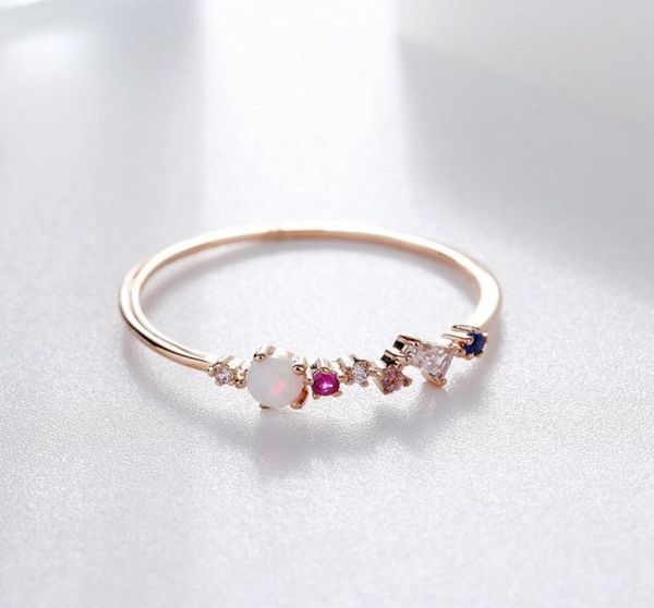 

opal stone colorful cubic zircon ring for women rose gold color unique design8838259, Golden;silver