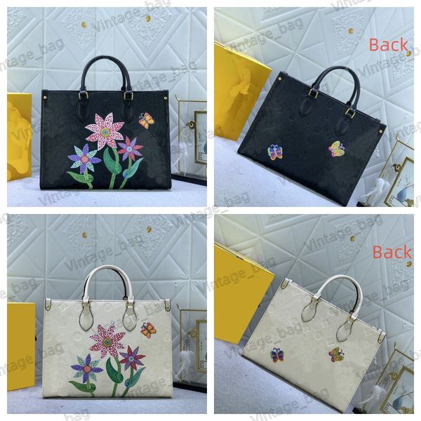 

x yayoi kusama women handbag monograms embossed tote flower butterfly pattern designer double handle long shoulder strap m46416