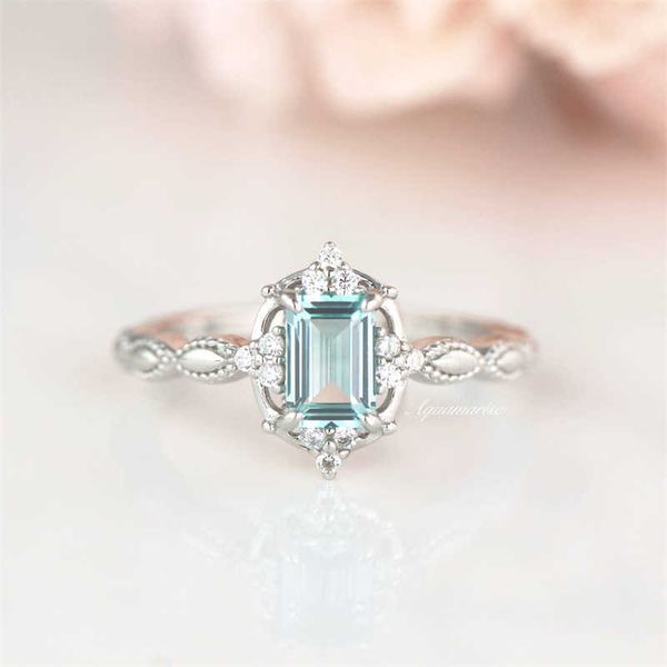 

band rings boho female lake blue zircon small square rings for women silver color minimalist thin ring wedding bands vintage party jewelry a