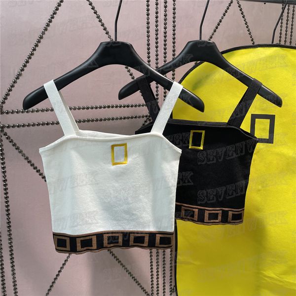 

letter embroidery knits tank women sling vest woman elastic knitted t shirts tanks, White