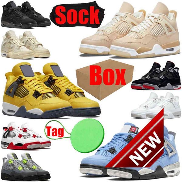 

with box &sock &tag 4 4s mens basketball shoes shimmer lightning cactus jack red thunder sail university blue black cat men traine221c