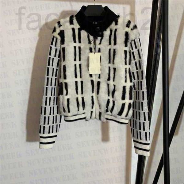 

women's fur & faux designer mink coats stitching knitted womens jackets designer jacquard letter coat fashion ladies party night club j, Black