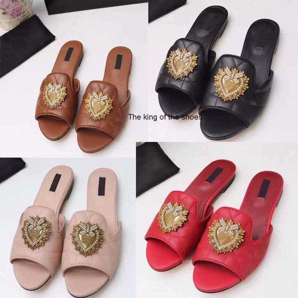 

fashion decorative slippers women's designer luxury metal flat sandals beach outdoor wide-soled lazy shoes size 35-43, Black