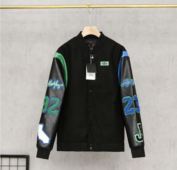 

bl630 black baseball jackets leather long sleeve men designer jacket basket embroidery spring mens coats, Black;brown