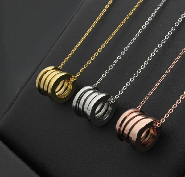

new arrive fashion classic lady 316l titanium steel 18k plated gold necklaces with spring pendant wedding engagement 3 color big s6988900, Silver
