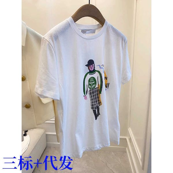

d family high edition early spring portrait print short sleeve t-shirt women's loose round neck cotton quality fashion brand top, White
