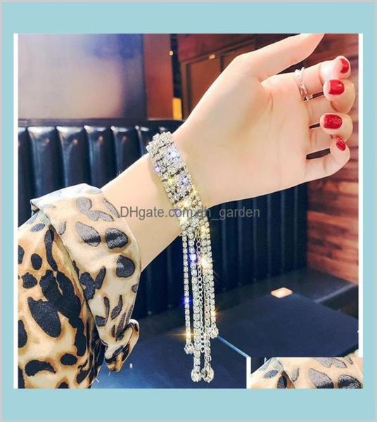 

full diamond tassel crystal bracelet european and american shiny rhinestone women girls simple jewelry wedding gift r0bjq charm 7t5626095, Golden;silver