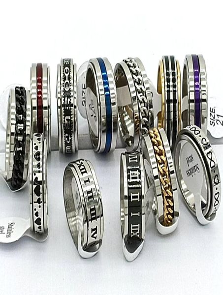 

30pcslot design mix spinner ring rotate stainless steel men fashion spin ring male female punk jewelry party gift whole lots7842504, Silver