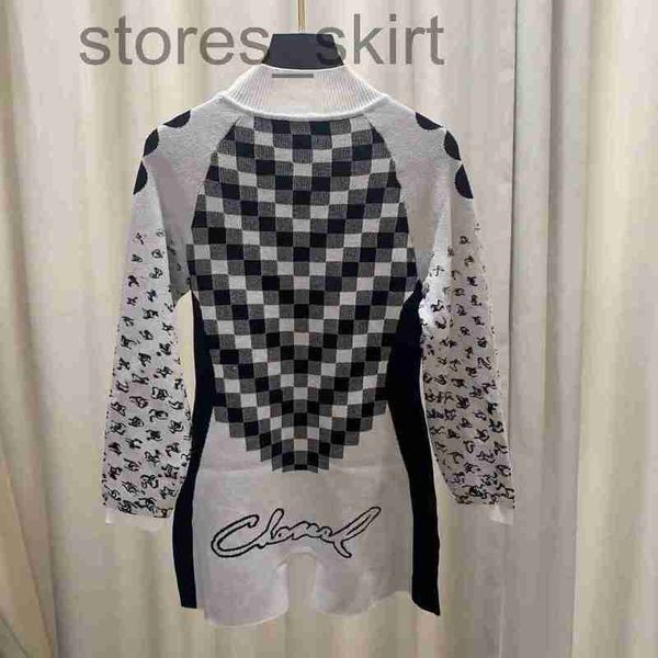 

women's jumpsuits & rompers designer2022 designer winter women's plaid pattern knit jumpsuits runway half neck long sleeve zipper, Black;white