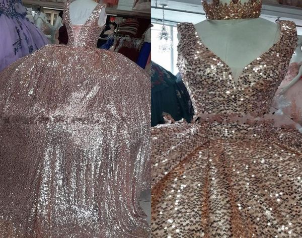 

2022 rose pink sequined quinceanera dresses ball gowns cap sleeve sweetheart laceup bling prom sweet 16 dress girls5242860, Blue;red